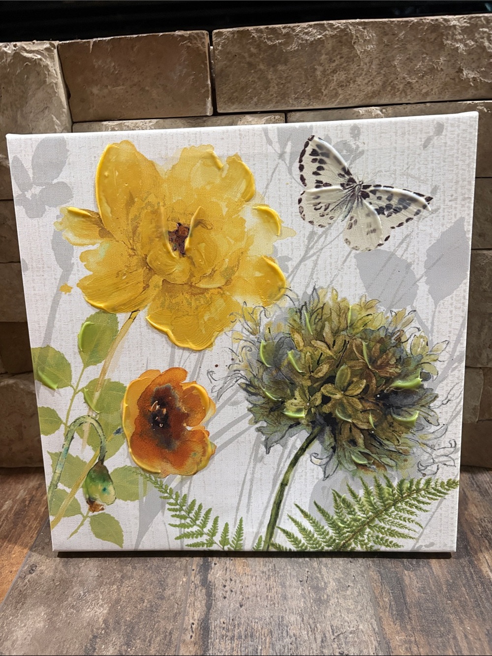 Pier 1 Botanical textured Canvas Wall Art with Butterfly